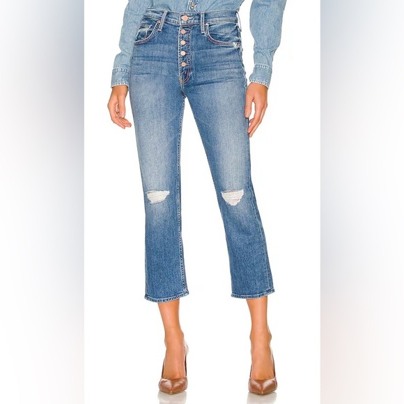 Mother Denim The Pixie Tomcat Crop Not Cut & Pasted Jeans Distressed Button Fly - Picture 1 of 8
